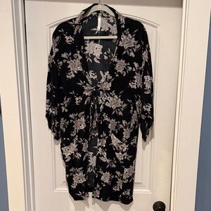 Spiritual Gangster Black and White Floral Kimono Cover up